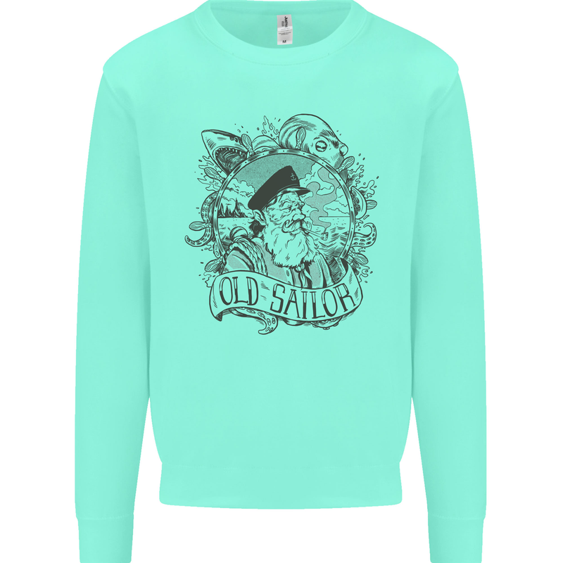 Old Sailor White Shark Octopus Captain Mens Sweatshirt Jumper Peppermint