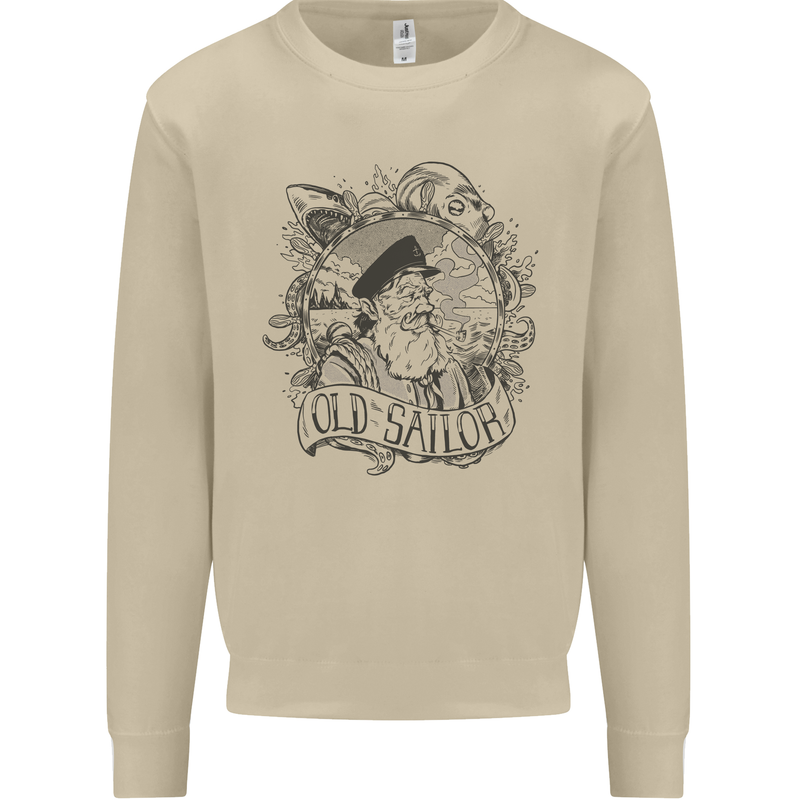 Old Sailor White Shark Octopus Captain Mens Sweatshirt Jumper Sand
