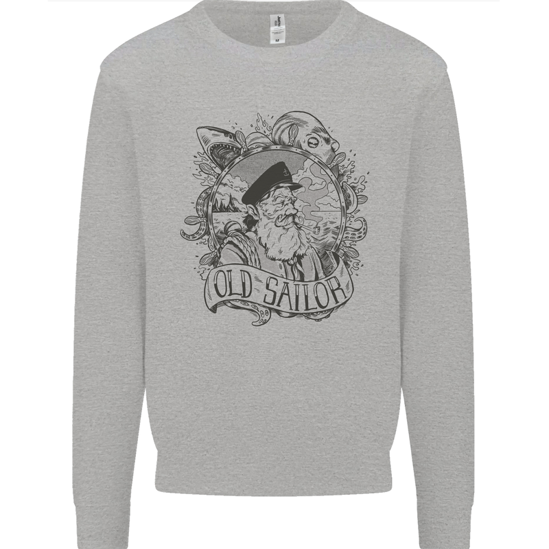 Old Sailor White Shark Octopus Captain Mens Sweatshirt Jumper Sports Grey