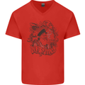 Old Sailor White Shark Octopus Captain Mens V-Neck Cotton T-Shirt Red