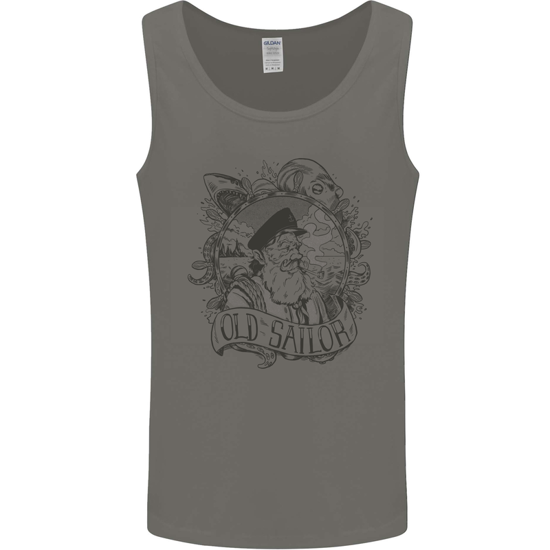 Old Sailor White Shark Octopus Captain Mens Vest Tank Top Charcoal