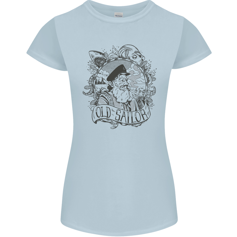 Old Sailor White Shark Octopus Captain Womens Petite Cut T-Shirt Light Blue