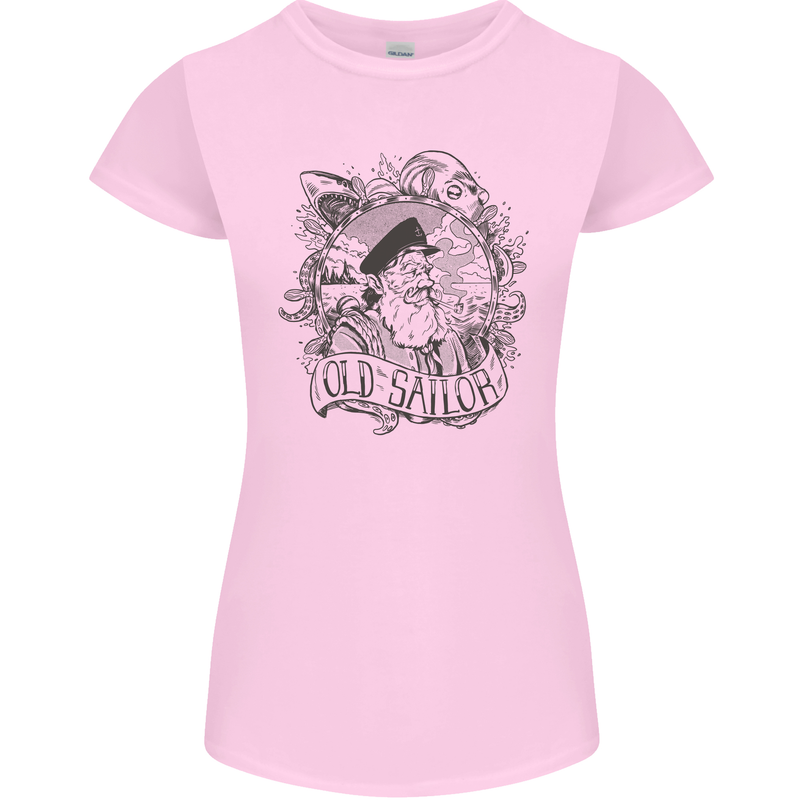 Old Sailor White Shark Octopus Captain Womens Petite Cut T-Shirt Light Pink