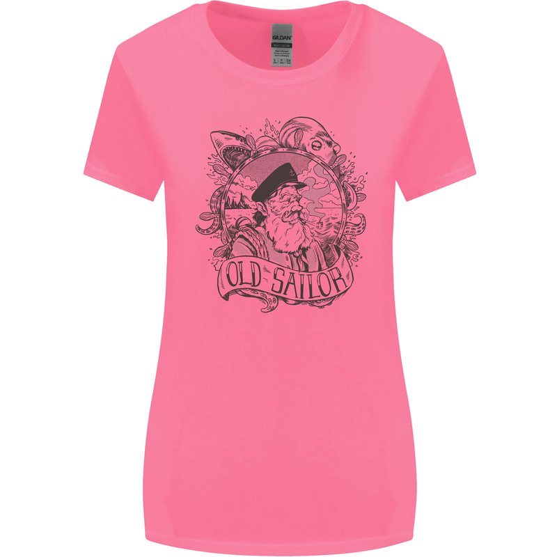 Old Sailor White Shark Octopus Captain Womens Wider Cut T-Shirt Azalea