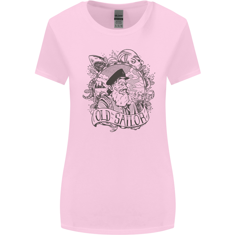 Old Sailor White Shark Octopus Captain Womens Wider Cut T-Shirt Light Pink