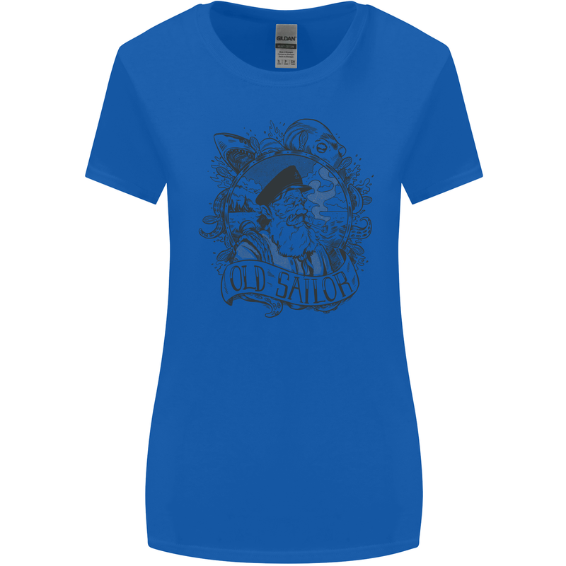 Old Sailor White Shark Octopus Captain Womens Wider Cut T-Shirt Royal Blue