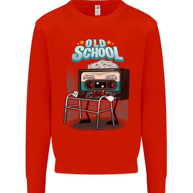Old School 80s Music Cassette Retro 90s Kids Sweatshirt Jumper Bright Red