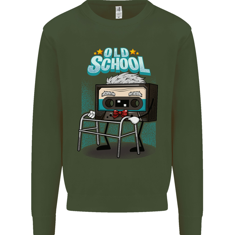 Old School 80s Music Cassette Retro 90s Kids Sweatshirt Jumper Forest Green