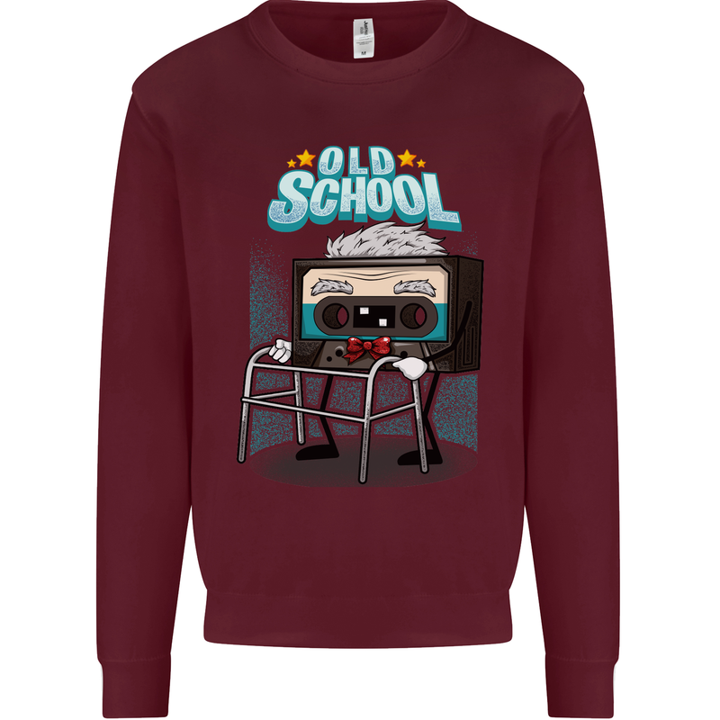 Old School 80s Music Cassette Retro 90s Kids Sweatshirt Jumper Maroon