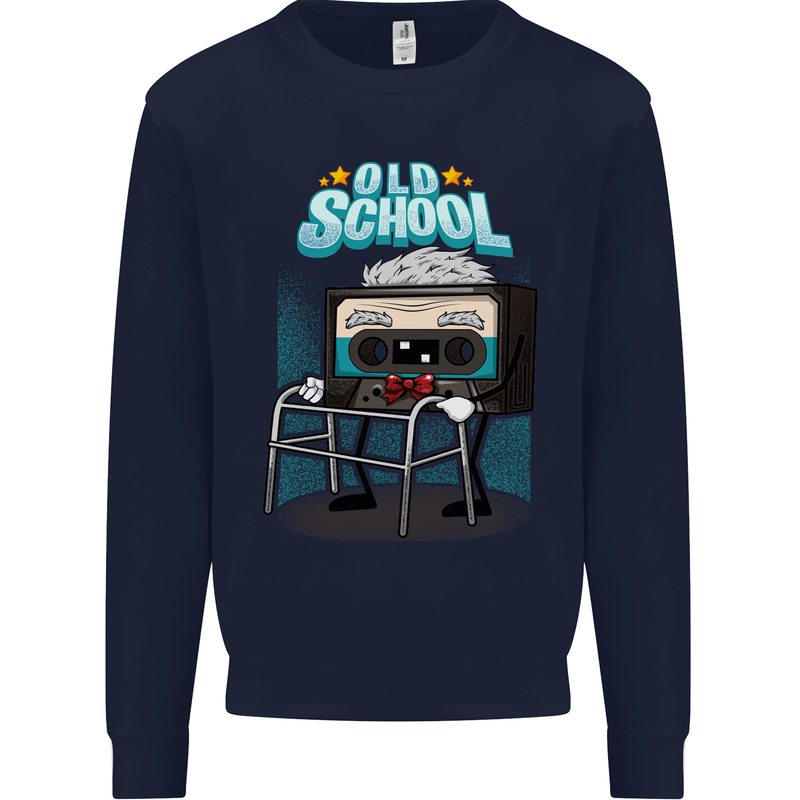 Old School 80s Music Cassette Retro 90s Kids Sweatshirt Jumper Navy Blue