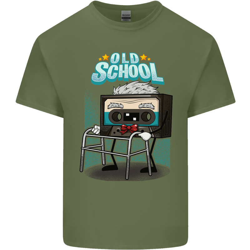 Old School 80s Music Cassette Retro 90s Mens Cotton T-Shirt Tee Top Military Green