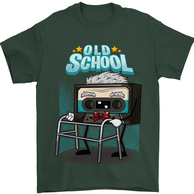 Old School 80s Music Cassette Retro 90s Mens T-Shirt Cotton Gildan Forest Green