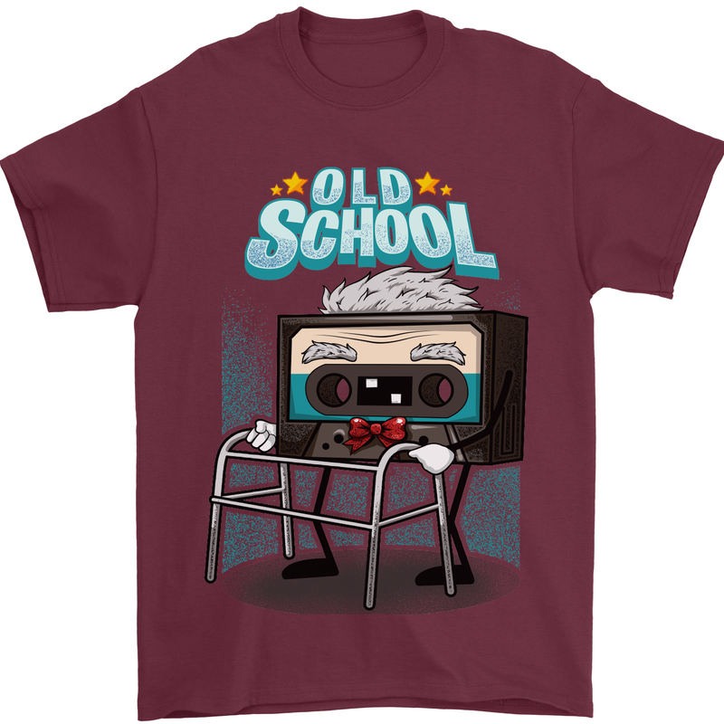 Old School 80s Music Cassette Retro 90s Mens T-Shirt Cotton Gildan Maroon