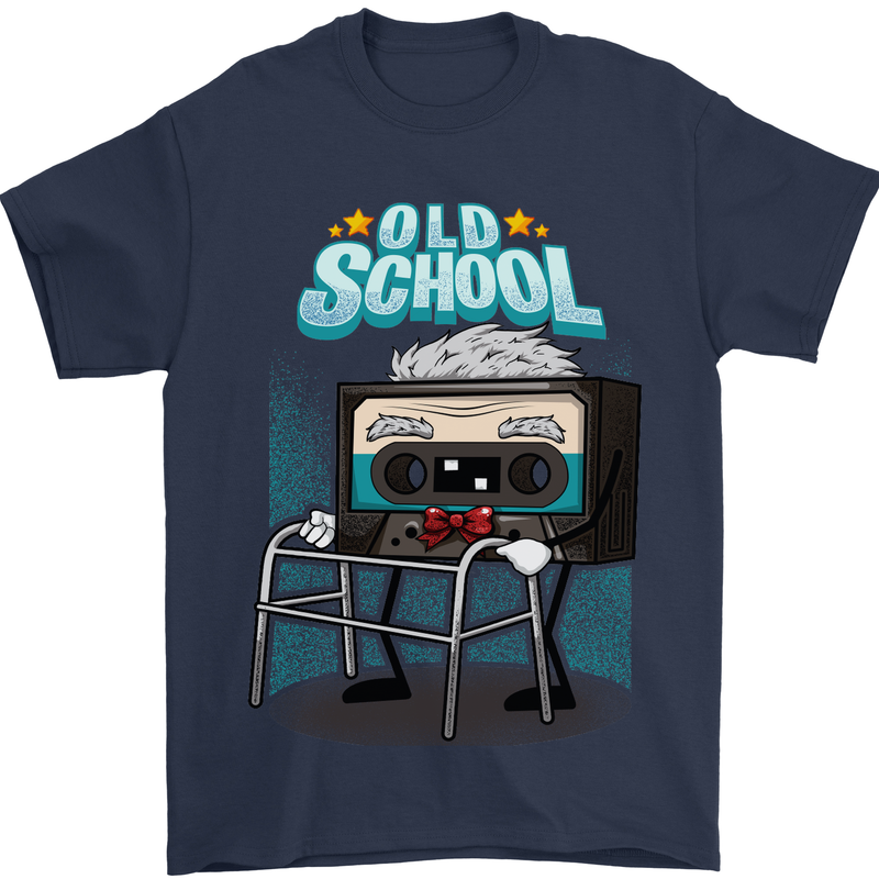 Old School 80s Music Cassette Retro 90s Mens T-Shirt Cotton Gildan Navy Blue