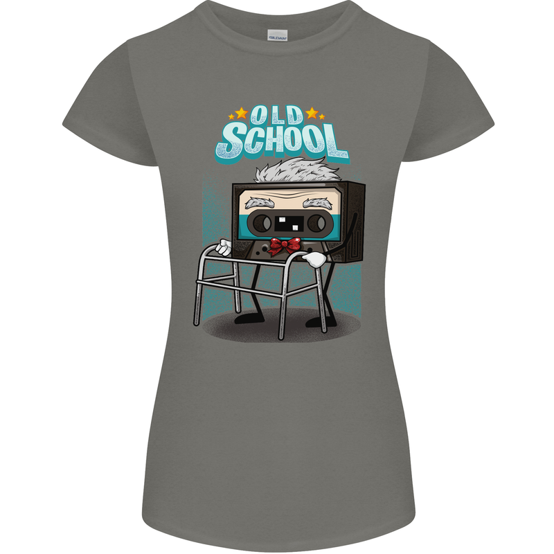 Old School 80s Music Cassette Retro 90s Womens Petite Cut T-Shirt Charcoal