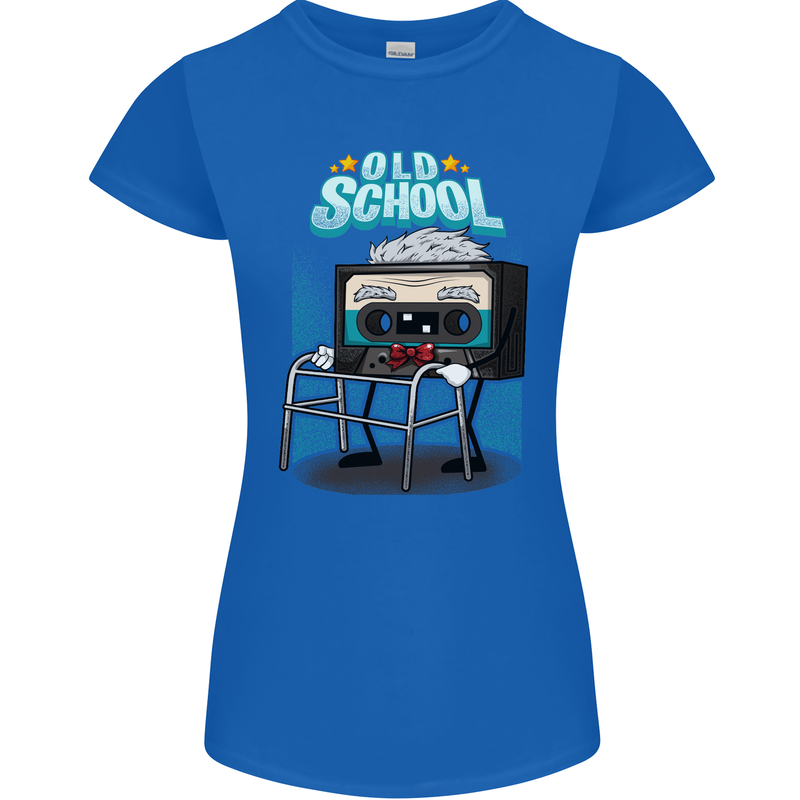Old School 80s Music Cassette Retro 90s Womens Petite Cut T-Shirt Royal Blue