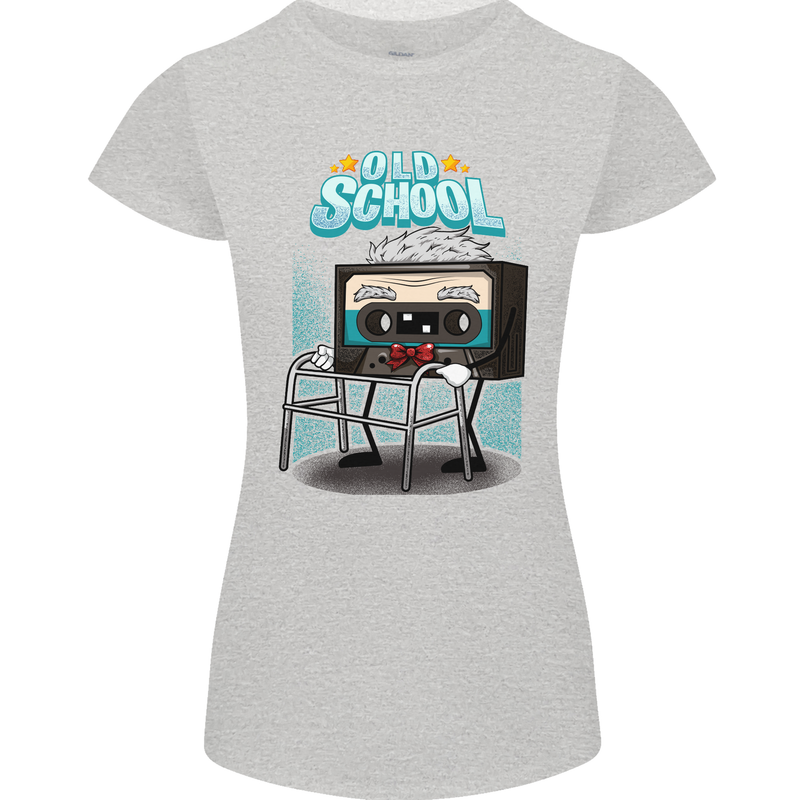 Old School 80s Music Cassette Retro 90s Womens Petite Cut T-Shirt Sports Grey