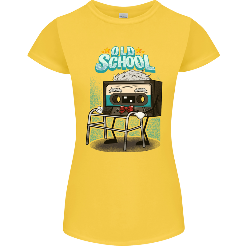 Old School 80s Music Cassette Retro 90s Womens Petite Cut T-Shirt Yellow