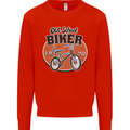 Old School Biker Bicycle Chopper Cycling Kids Sweatshirt Jumper Bright Red