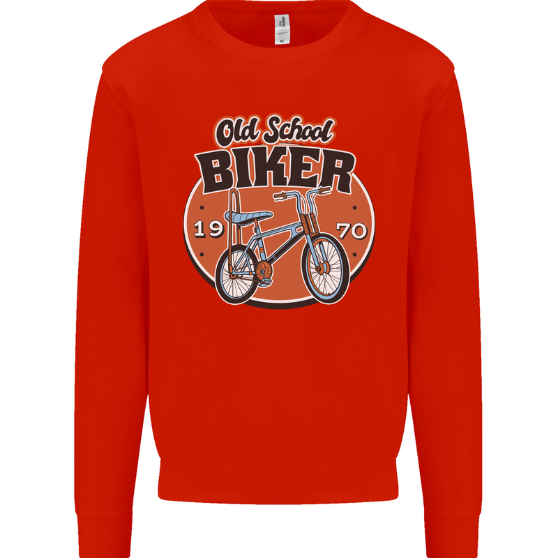 Old School Biker Bicycle Chopper Cycling Kids Sweatshirt Jumper Bright Red