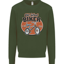 Old School Biker Bicycle Chopper Cycling Kids Sweatshirt Jumper Forest Green