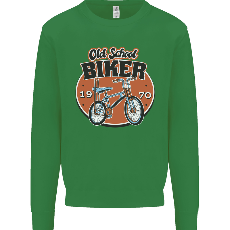 Old School Biker Bicycle Chopper Cycling Kids Sweatshirt Jumper Irish Green