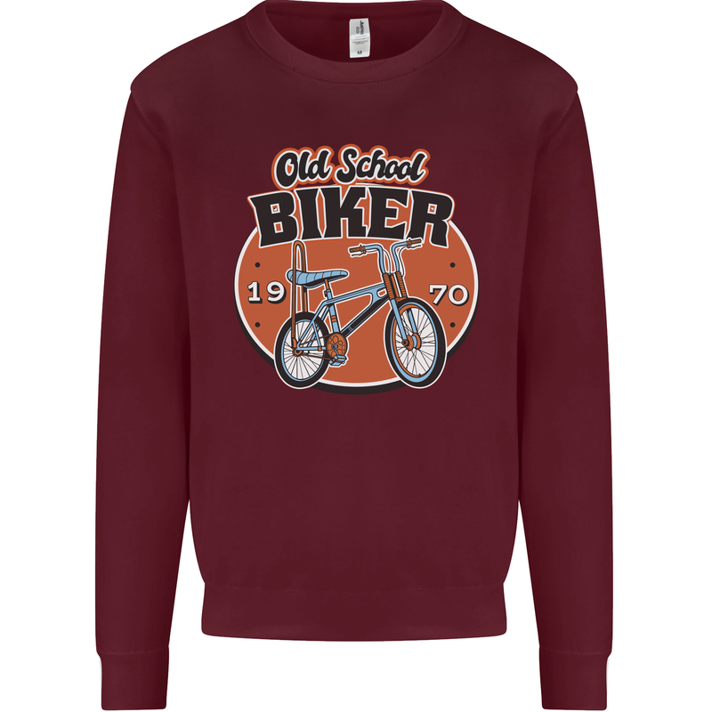 Old School Biker Bicycle Chopper Cycling Kids Sweatshirt Jumper Maroon