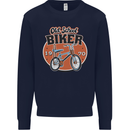 Old School Biker Bicycle Chopper Cycling Kids Sweatshirt Jumper Navy Blue