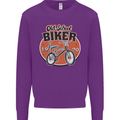 Old School Biker Bicycle Chopper Cycling Kids Sweatshirt Jumper Purple