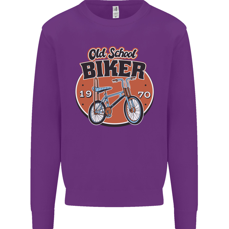 Old School Biker Bicycle Chopper Cycling Kids Sweatshirt Jumper Purple