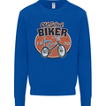Old School Biker Bicycle Chopper Cycling Kids Sweatshirt Jumper Royal Blue