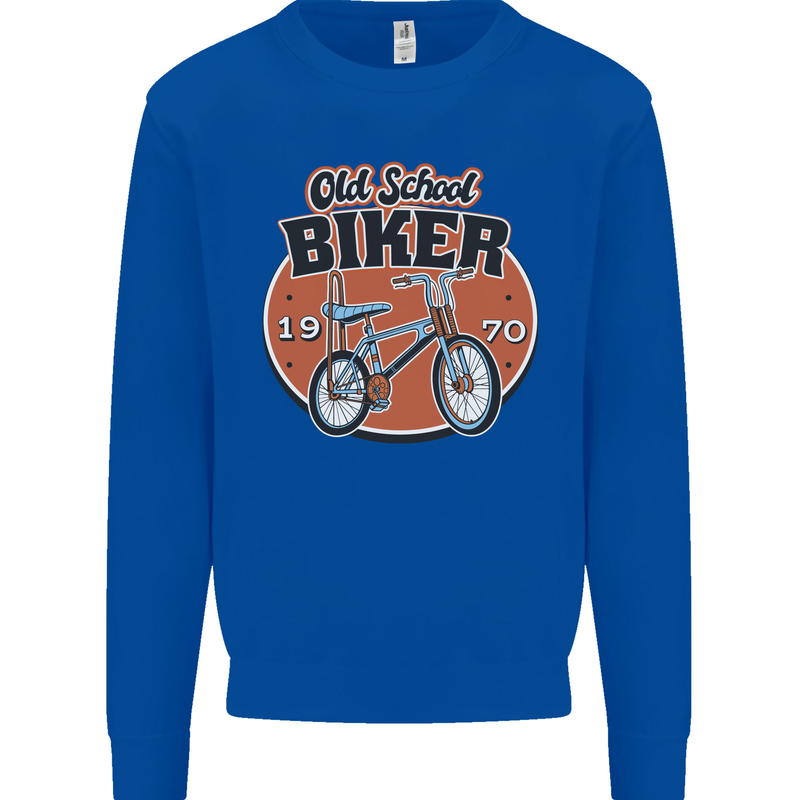 Old School Biker Bicycle Chopper Cycling Kids Sweatshirt Jumper Royal Blue