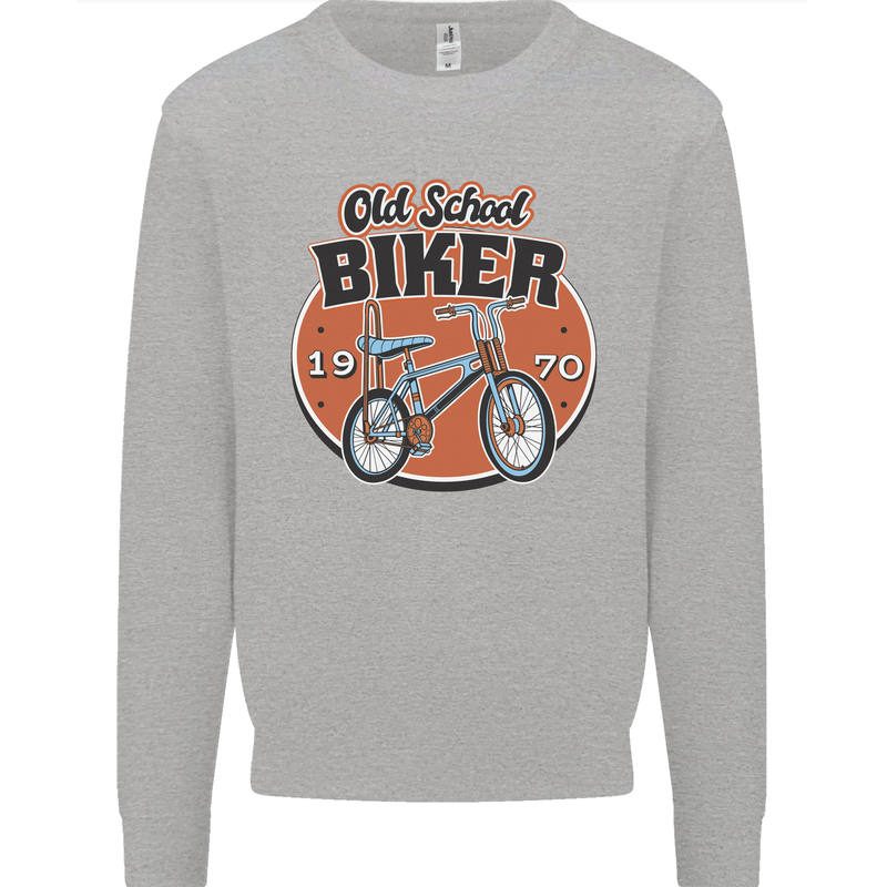 Old School Biker Bicycle Chopper Cycling Kids Sweatshirt Jumper Sports Grey