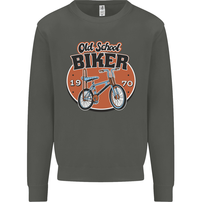 Old School Biker Bicycle Chopper Cycling Kids Sweatshirt Jumper Storm Grey