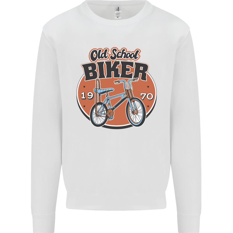Old School Biker Bicycle Chopper Cycling Kids Sweatshirt Jumper White