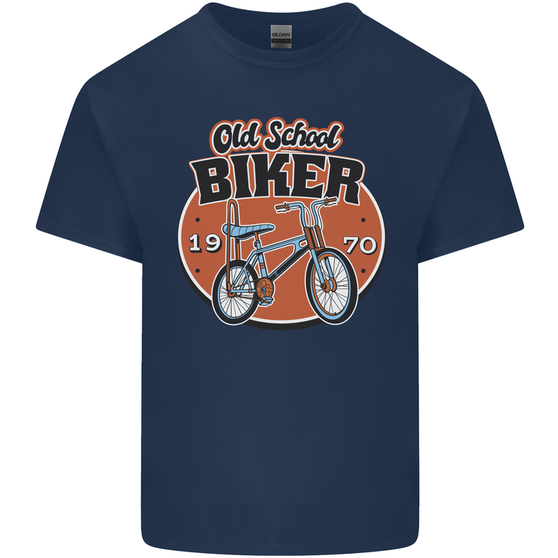 Old School Biker Bicycle Chopper Cycling Kids T-Shirt Childrens Navy Blue