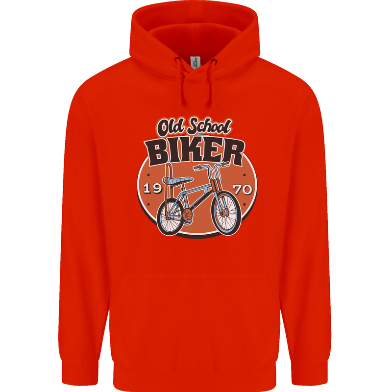 Old School Biker Bicycle Chopper Cycling Mens 80% Cotton Hoodie Bright Red
