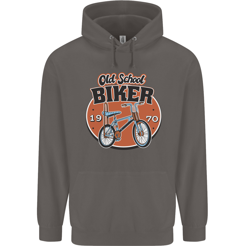 Old School Biker Bicycle Chopper Cycling Mens 80% Cotton Hoodie Charcoal