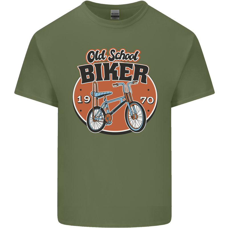 Old School Biker Bicycle Chopper Cycling Mens Cotton T-Shirt Tee Top Military Green