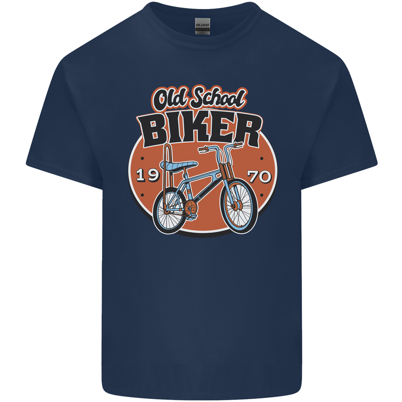 Old School Biker Bicycle Chopper Cycling Mens Cotton T-Shirt Tee Top Navy Blue