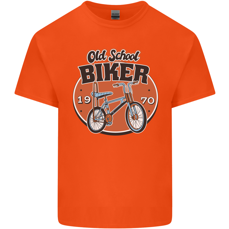 Old School Biker Bicycle Chopper Cycling Mens Cotton T-Shirt Tee Top Orange
