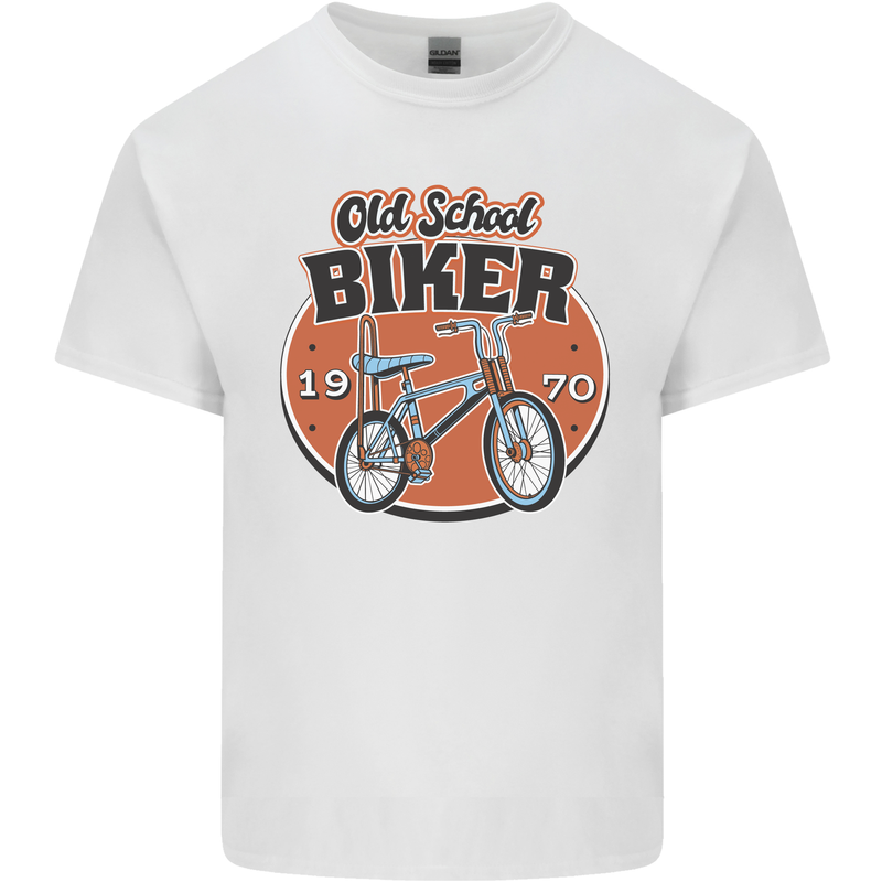 Old School Biker Bicycle Chopper Cycling Mens Cotton T-Shirt Tee Top White