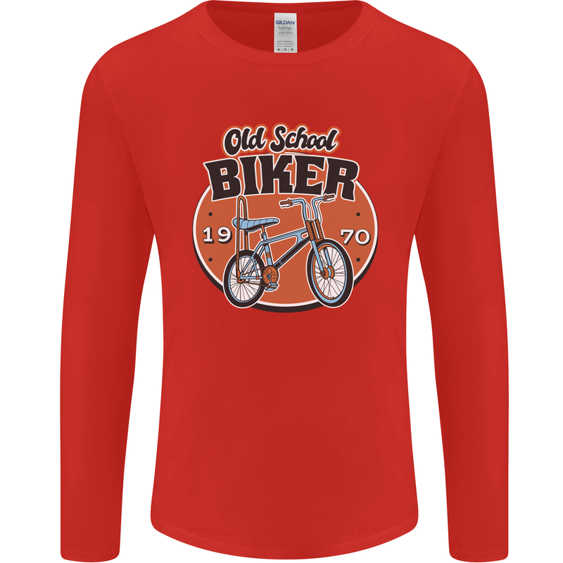 Old School Biker Bicycle Chopper Cycling Mens Long Sleeve T-Shirt Red