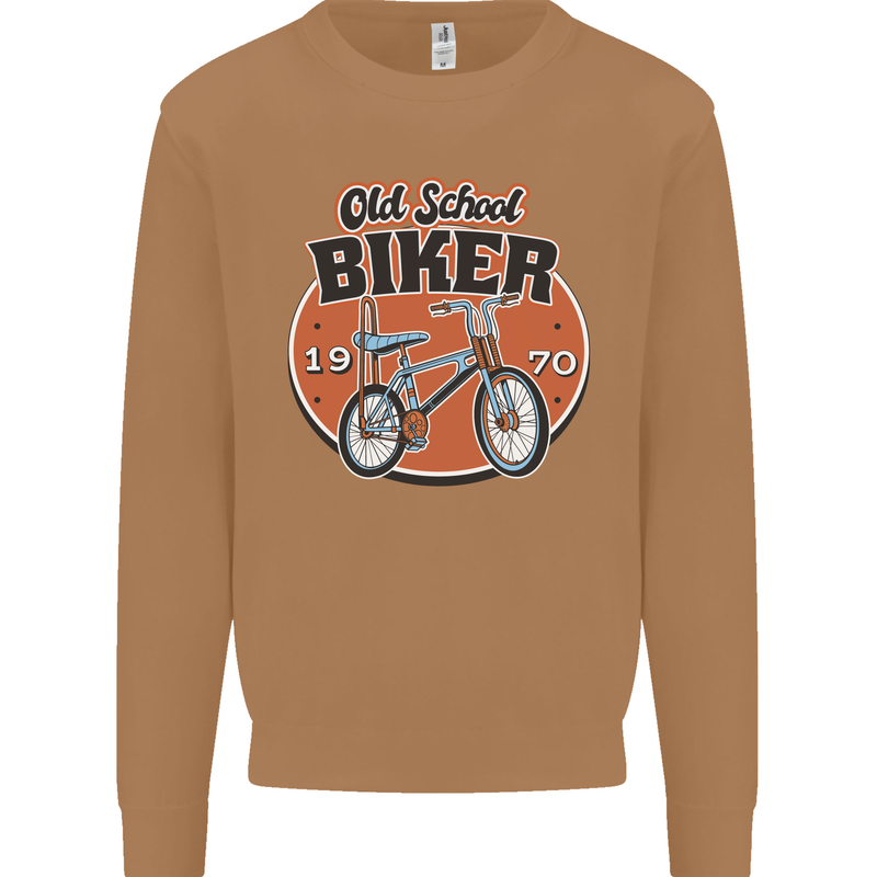 Old School Biker Bicycle Chopper Cycling Mens Sweatshirt Jumper Caramel Latte