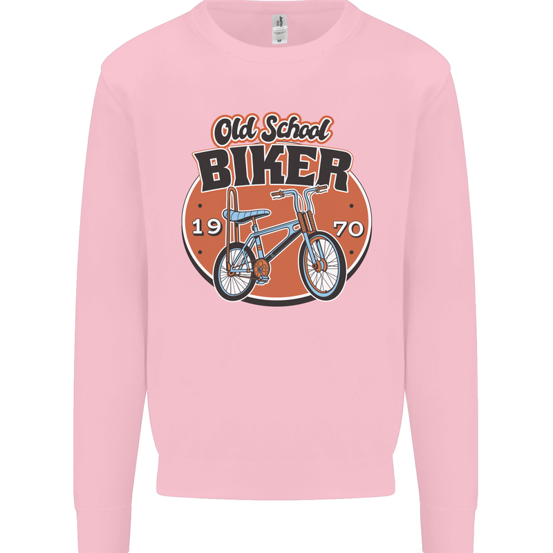 Old School Biker Bicycle Chopper Cycling Mens Sweatshirt Jumper Light Pink