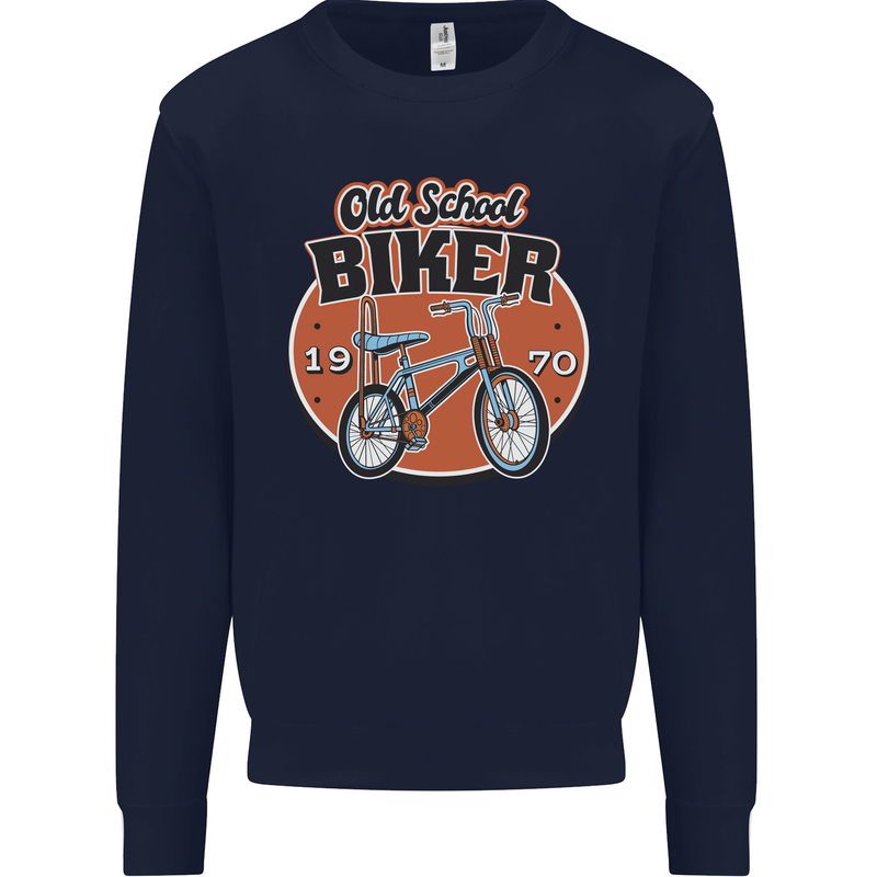 Old School Biker Bicycle Chopper Cycling Mens Sweatshirt Jumper Navy Blue