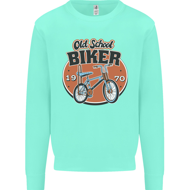 Old School Biker Bicycle Chopper Cycling Mens Sweatshirt Jumper Peppermint