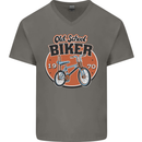 Old School Biker Bicycle Chopper Cycling Mens V-Neck Cotton T-Shirt Charcoal