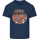Old School Biker Bicycle Chopper Cycling Mens V-Neck Cotton T-Shirt Navy Blue