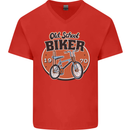 Old School Biker Bicycle Chopper Cycling Mens V-Neck Cotton T-Shirt Red